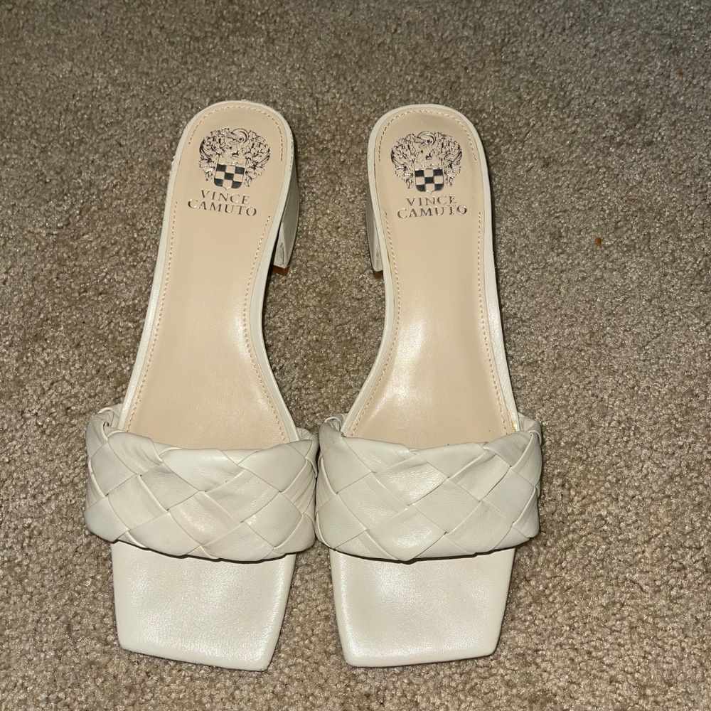 White Vince Camuto Braided Heeled Mule